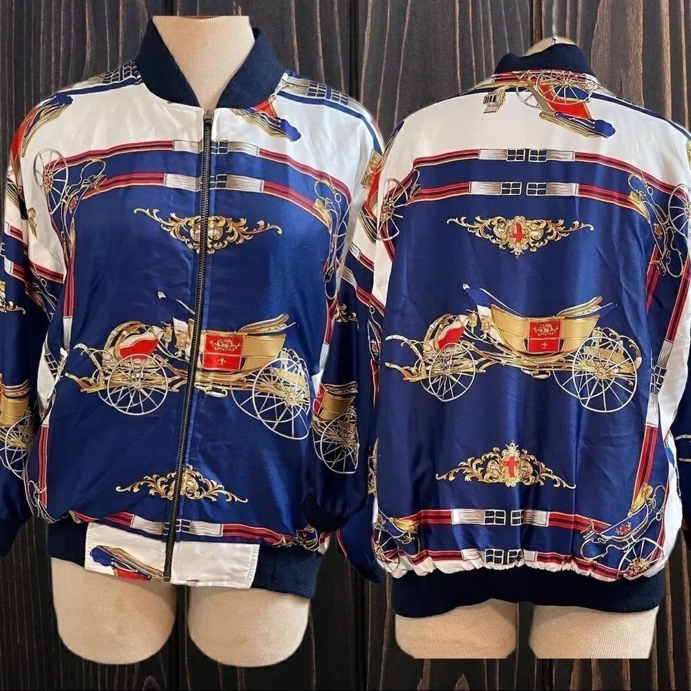 VTG 80s Paris Equestrian Carriage Satin Bomber Jacket S/M/L/XL